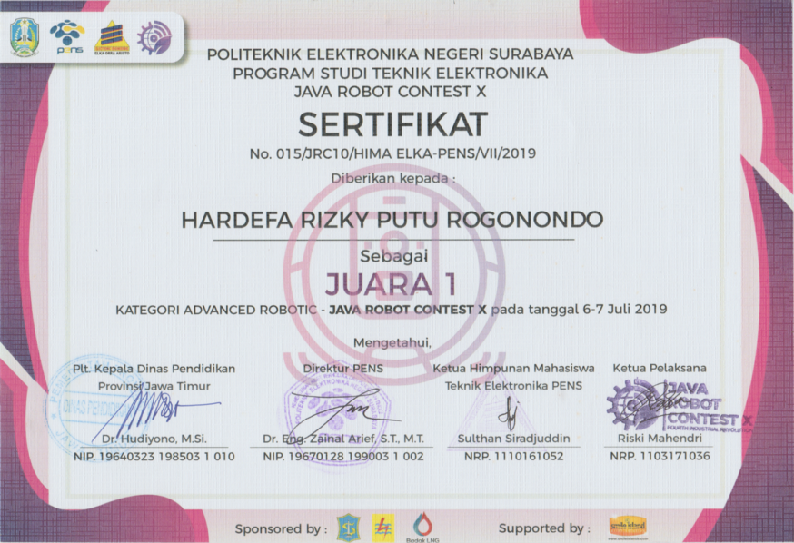 PENS Java Robot Contest X Certificate