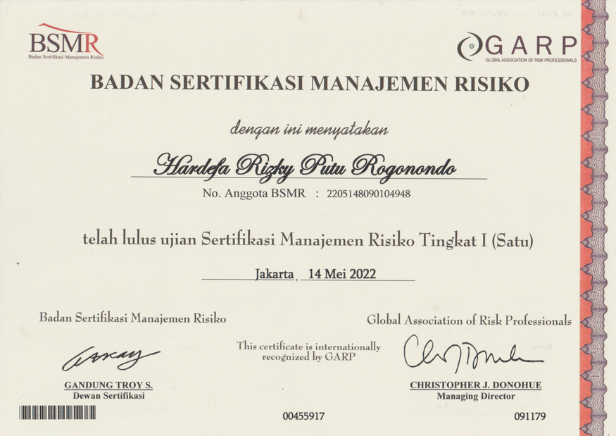 Risk Management Certification Level I 1
