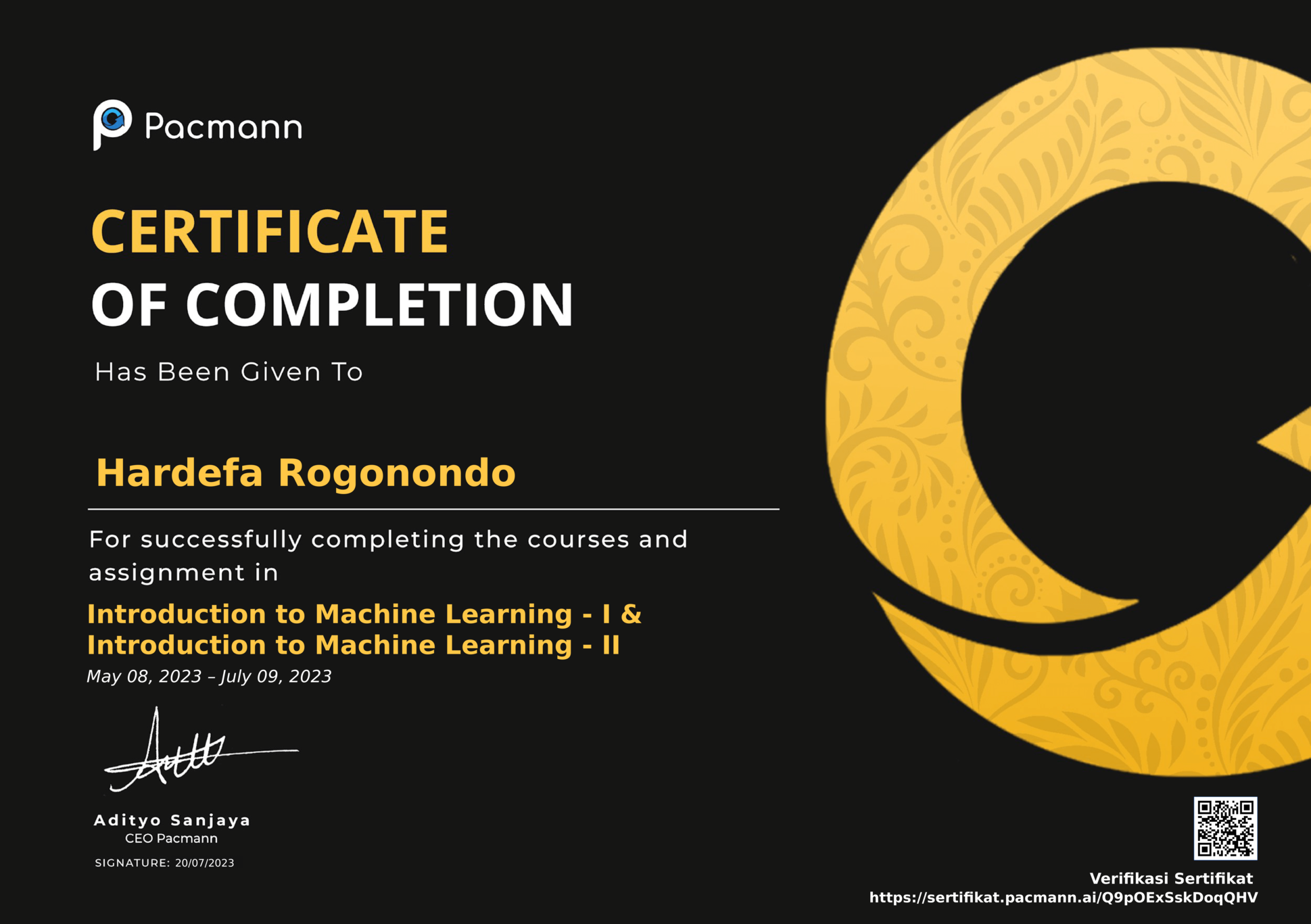 Introduction to Machine Learning Certification