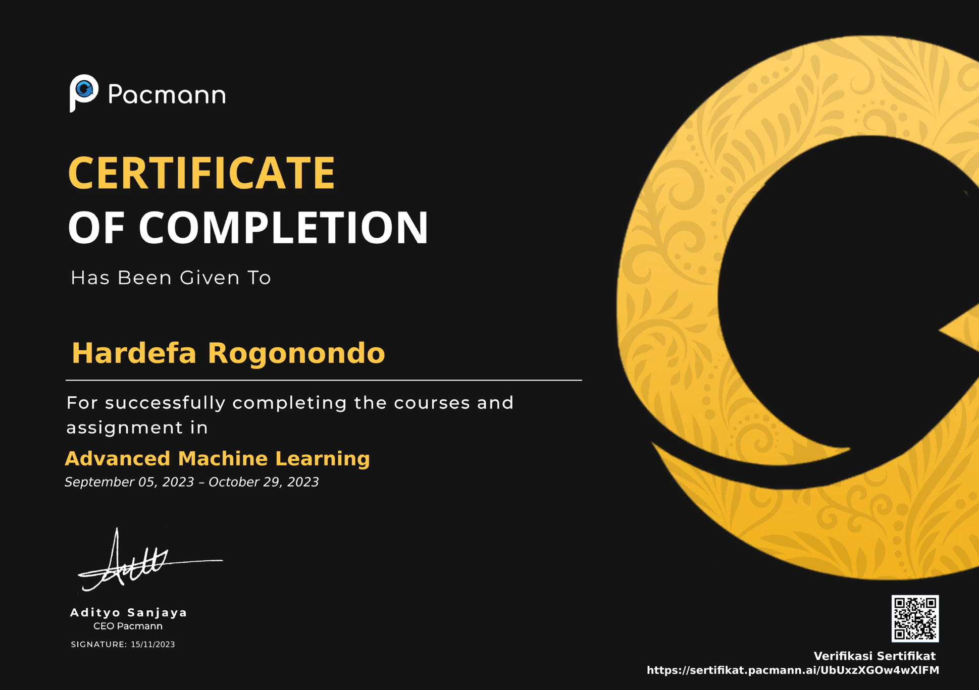 Advanced Machine Learning Certification